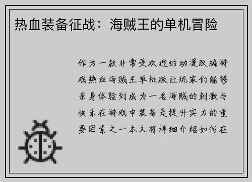 热血装备征战：海贼王的单机冒险